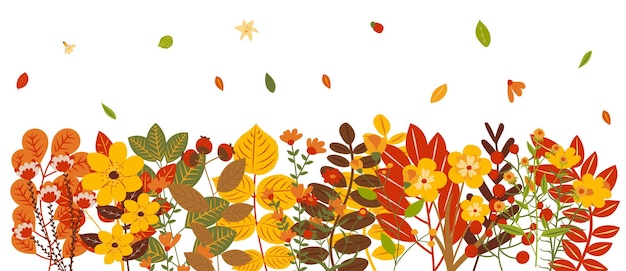 Autumn leaves and plants on white background vector