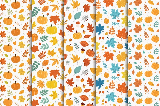 Autumn Leaves and Pumpkins Seamless Pattern