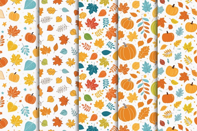 Autumn Leaves and Pumpkins Seamless Pattern