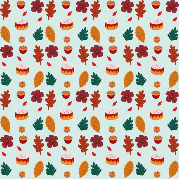 Autumn Leaves seamless pattern.Autumn seamless pattern with different leaves and plants.