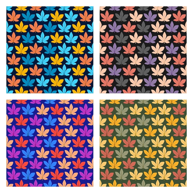 Autumn leaves seamless pattern background set