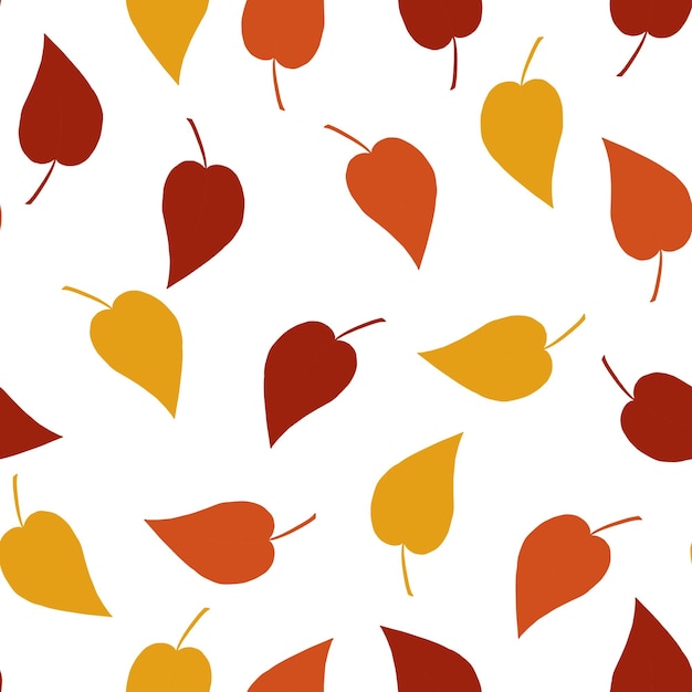 Autumn leaves seamless pattern in red yellow orange colors