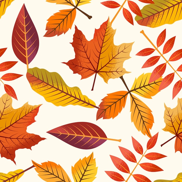 Autumn leaves seamless pattern on white background.