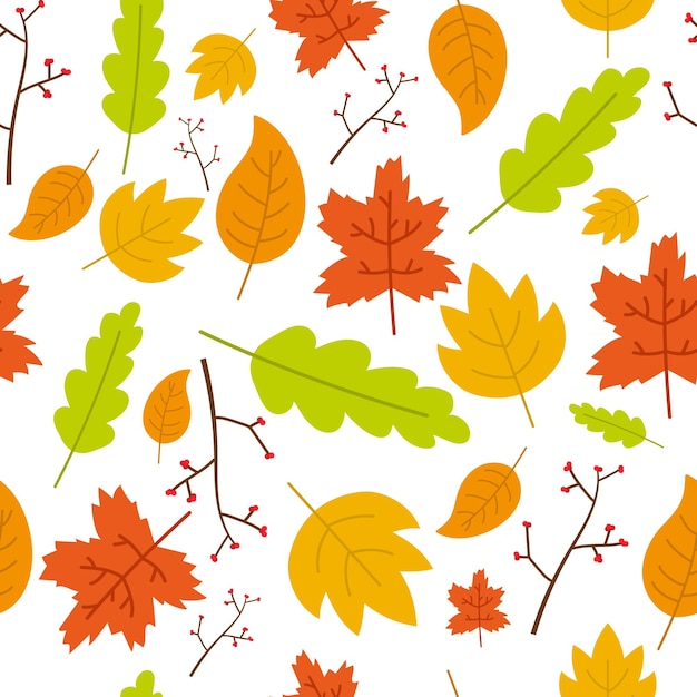 Autumn leaves seamless pattern on white background