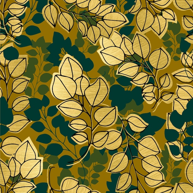 Autumn metallic leaves vector seamless pattern background for fabrics prints packaging and postcards