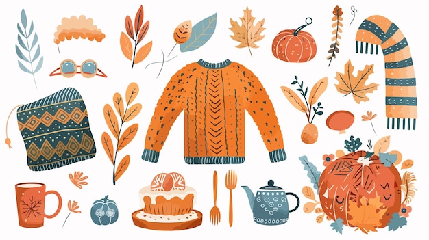 Vector autumn mood elements fall cartoon hygge cozy sweater