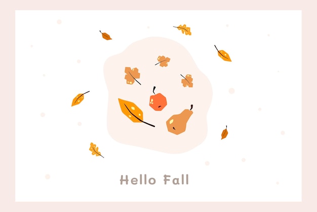 Autumn mood greeting card poster template Welcome fall season thanksgiving invitation Minimalist postcard nature leaves trees pumpkins abstract shapes Vector illustration in flat cartoon style