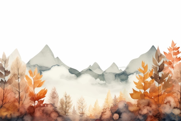 Vector autumn mountain watercolor landscape