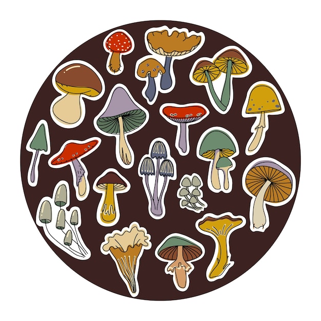 Autumn mushrooms vector sticker pack