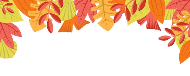 Autumn nature background with leafage pattern concept horizontal web banner with autumnal leaves