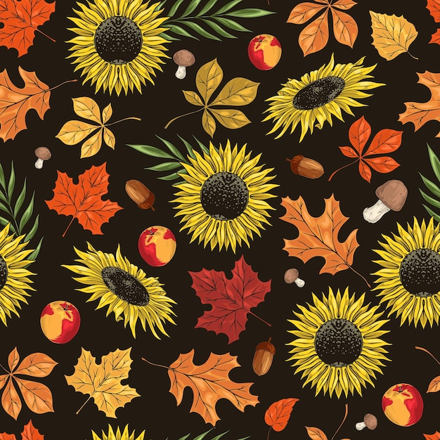 Vector autumn nature colorful pattern seamless