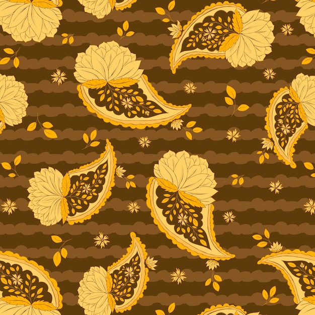 Autumn Paisley Floral with Stripes Pattern