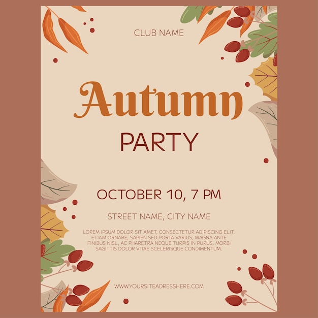 Vector autumn party poster template design frame with different leaves and berries