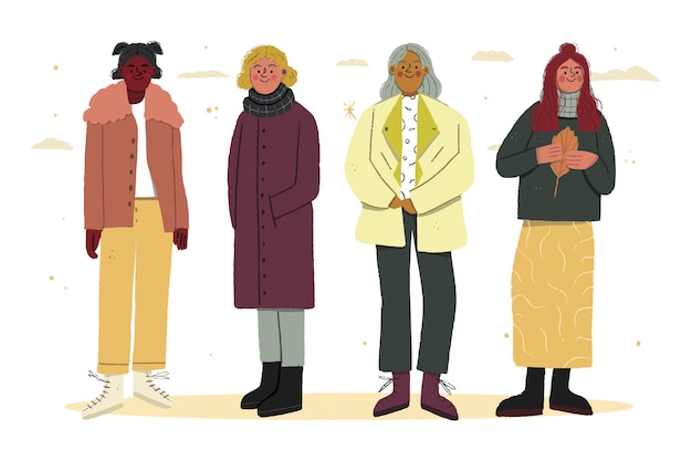 Autumn people wearing coats and scarfs