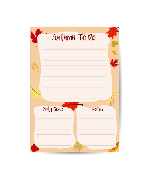 Autumn planner sheet Fall todo list Planner insert or note page template to do list schedule tracker