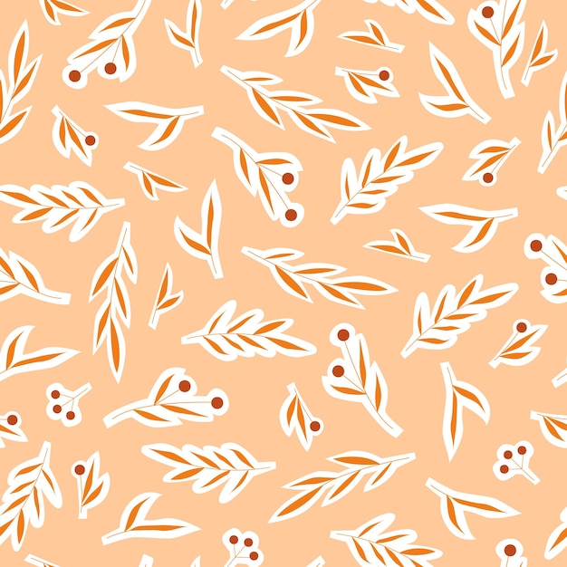 Autumn plants and leaves seamless pattern hand drawn style