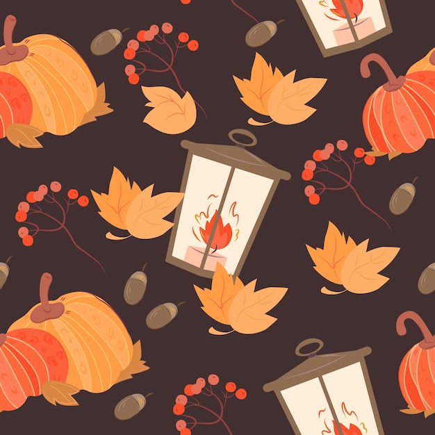 Autumn repeatable seamless pattern for gifts wrapping paper Thanksgiving and Halloween