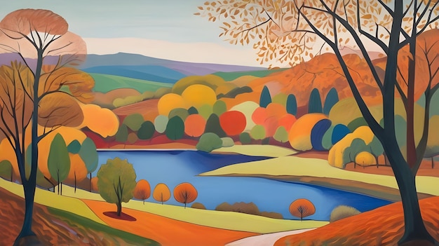 Autumn Reverie in the Lake District Background Seasonal Landscape Vector Illustration