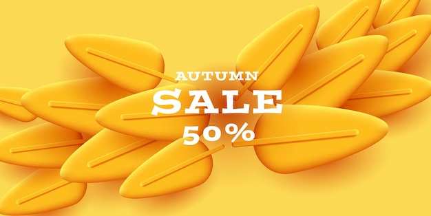 Autumn sale background with 3d leaves spreading from the center