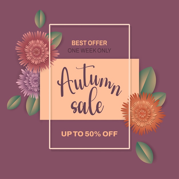 Autumn sale background with beautiful floral for banner, promotion poster, advertising. Vector