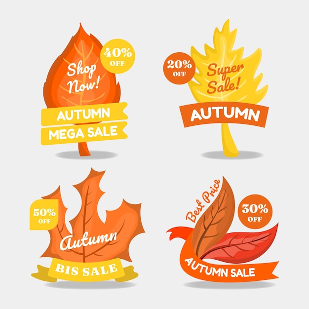 Autumn sale badges collection fall nature leaf used for card label banner coupon