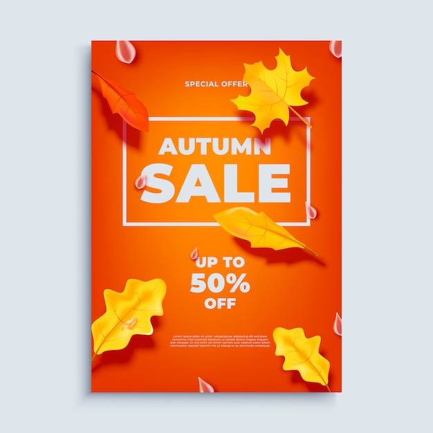 Autumn sale banner background with fall leaves