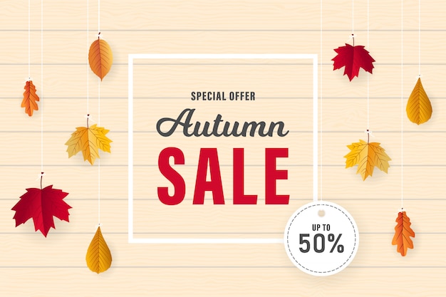 autumn sale banner design with dried leaves