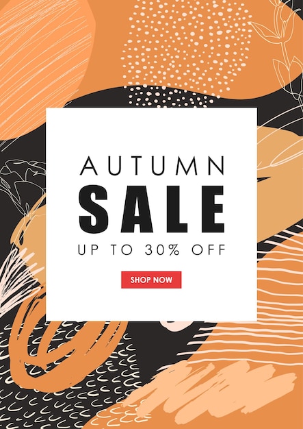 Autumn sale banner. Hand drawn abstract background. Vector.