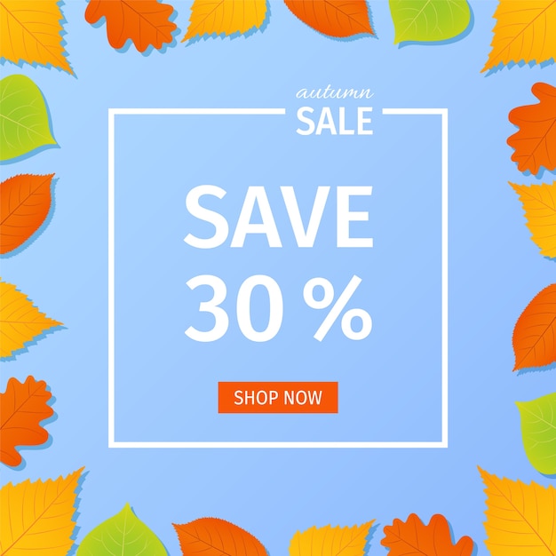 Autumn sale banner. Illustration with colorful leaves