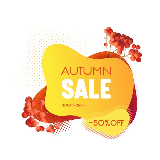 Autumn sale banner template, Thanksgiving discount concept, Liquid abstract bubble with fall berries Vector illustration. Promo badge for seasonal offer, promotion, advertising for web, ui, voucher