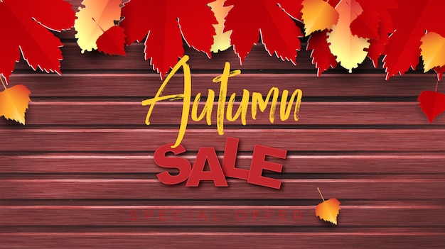 Autumn sale banner with autumn leaves.