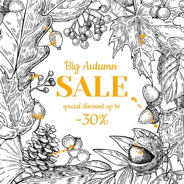 Autumn sale banner with fall leaves