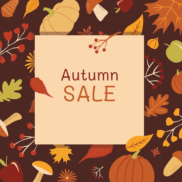 Autumn sale banner with falling leaves Cartoon vector illustration banner