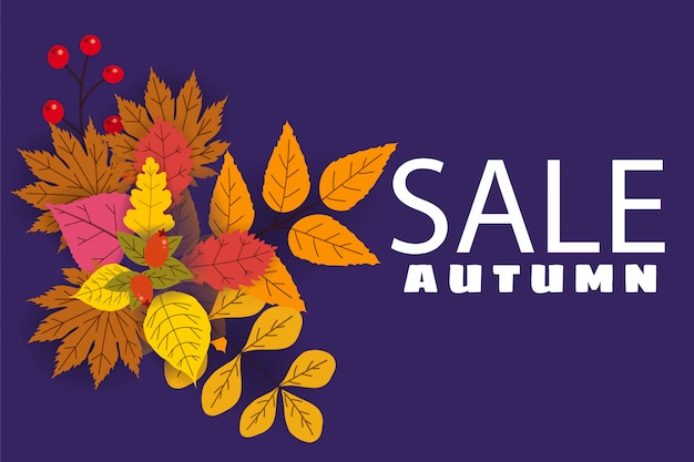 Autumn sale banner with falling leaves yellow orange brown