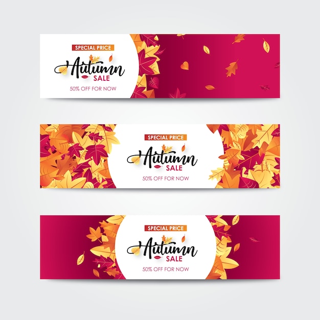 Vector autumn sale banner with leaves