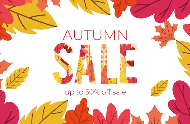 Autumn sale banner with text and leafs