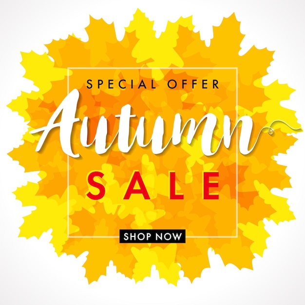 Autumn sale creative golden leaves frame. Fall seasonal advertising poster with transparency.