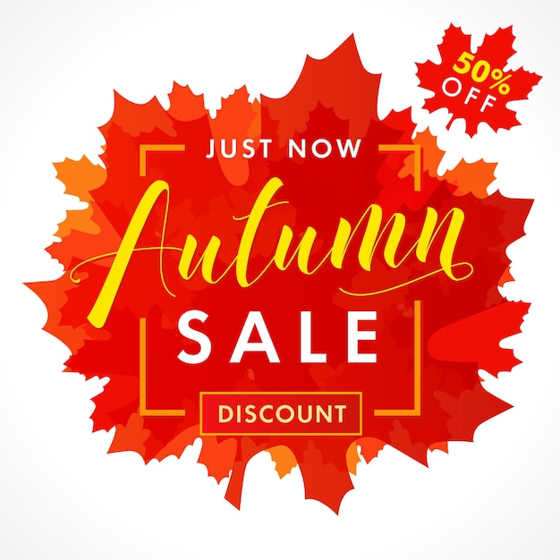 Autumn sale creative red leaves background or icon. Fall seasonal shopping coupon concept.