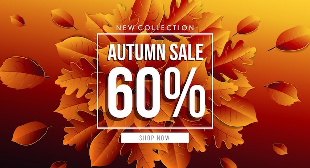 Autumn sale horizontal banner tamplate. Fall leaves flyer, poster, card, label design. Vector illustration EPS10