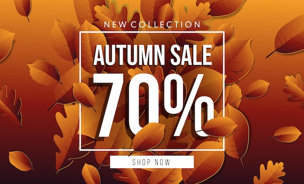 Autumn sale horizontal banner tamplate. Fall leaves flyer, poster, card, label design. Vector illustration EPS10