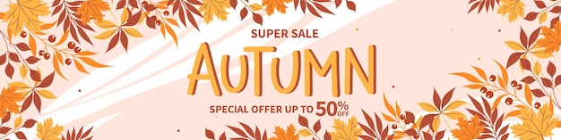 Autumn sale horizontal banner with leaves. Bright poster, flyer with invitation for shopping