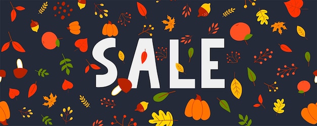 Autumn Sale illustration, banner, vector, fall, lettering, card