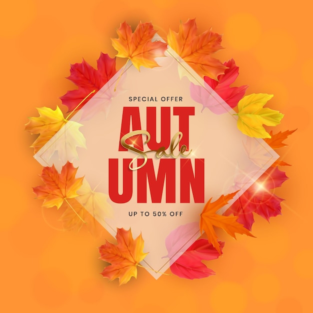 Autumn Sale Poster with Falling Leaves Vector Illustration