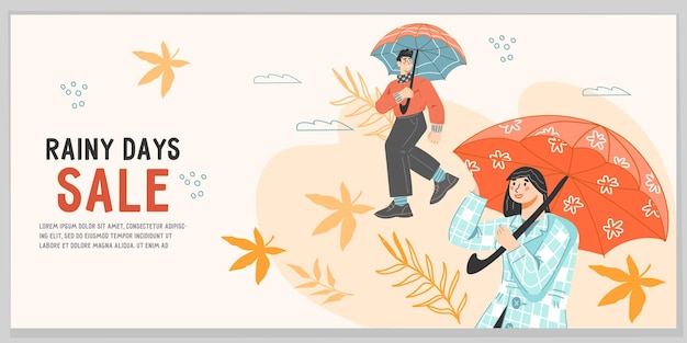 Autumn sale seasonal banner or flyer mockup flat vector illustration