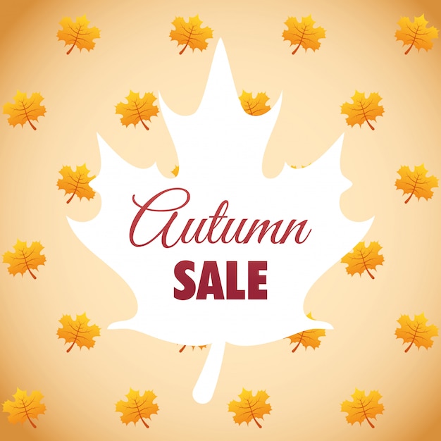 Autumn sale seasonal label with maple leaf shape