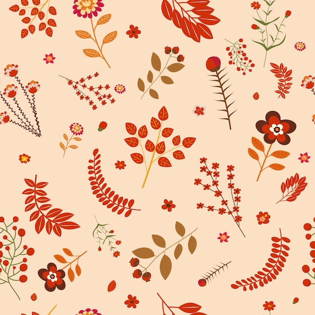 Autumn seamless background leaves flowers