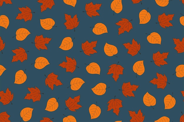 Autumn seamless background with falling leaves Colorful hand drawn design Nature endless pattern