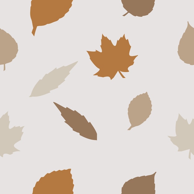 Autumn seamless pastel pattern with different leaves and plants, seasonal colors