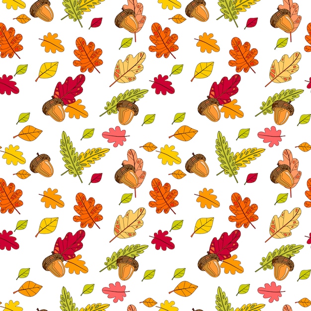 Autumn Seamless Pattern Colorful Leaves Ornament Fall Season