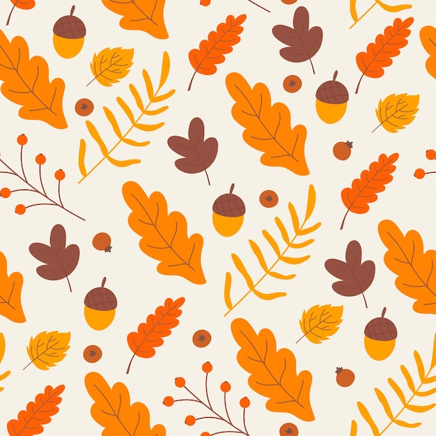 Autumn seamless pattern fall leaf oak leaves with acorns in floral repeat texture